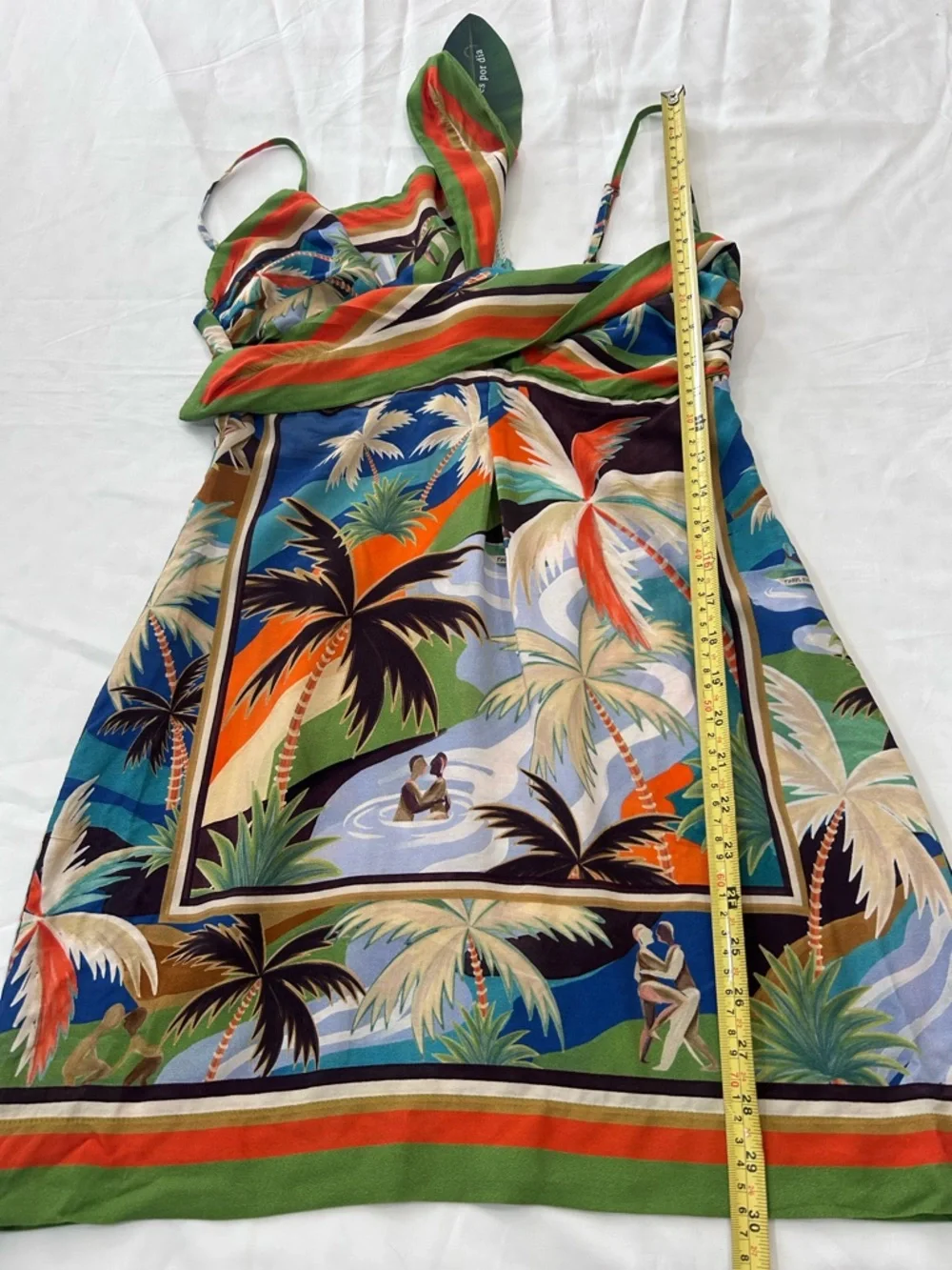 Farm Rio Scarf Tropical Print Tie-Front Mini Dress - S - Picture 15 of 16